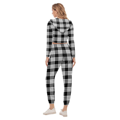 MacFarlane Black White Tartan Crest Crop Hoodie Sports Sets