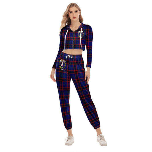 Home Modern Tartan Crest Crop Hoodie Sports Sets