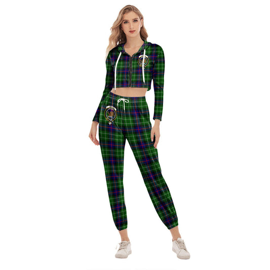 Leslie Hunting Tartan Crest Crop Hoodie Sports Sets