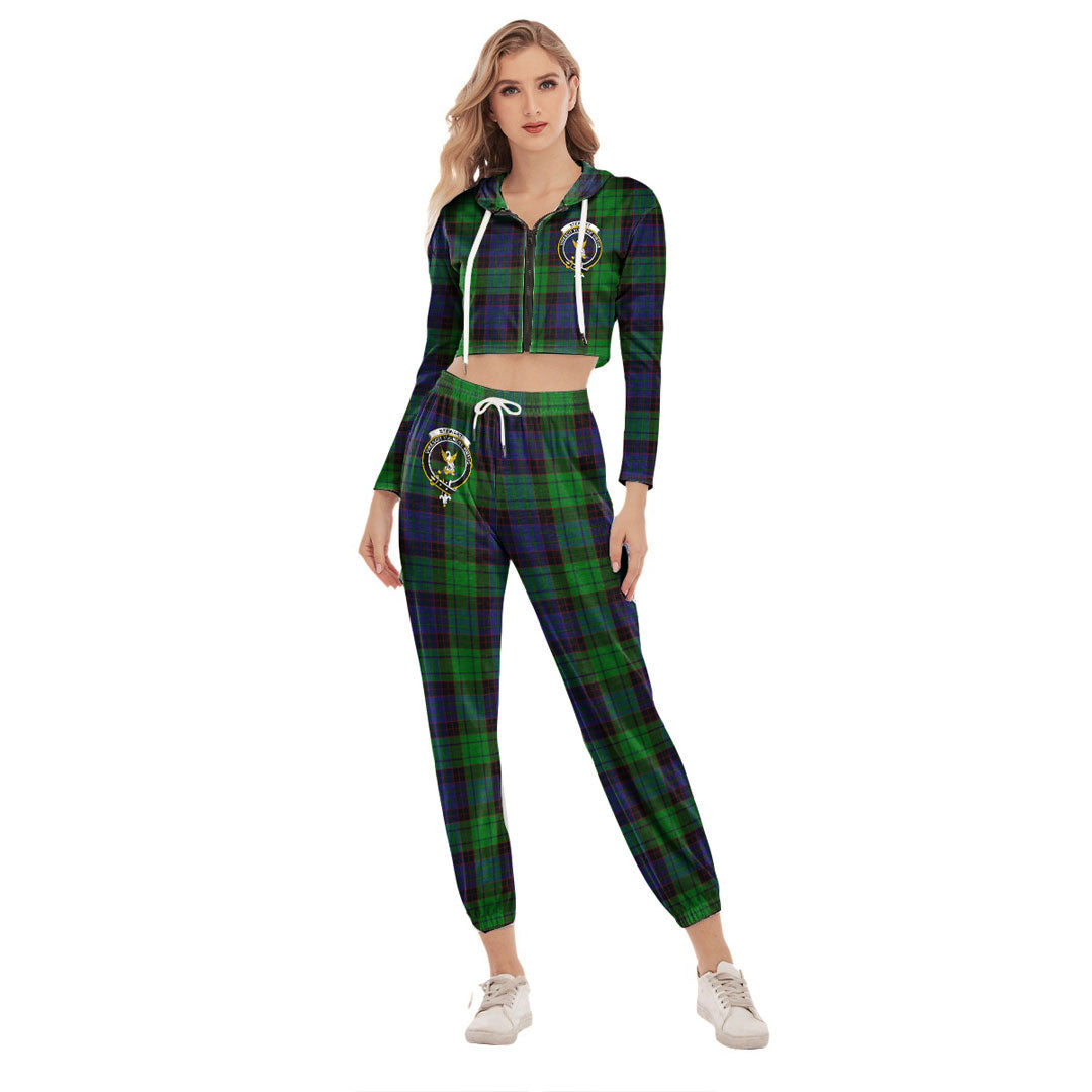 Stewart Old Modern Tartan Crest Crop Hoodie Sports Sets