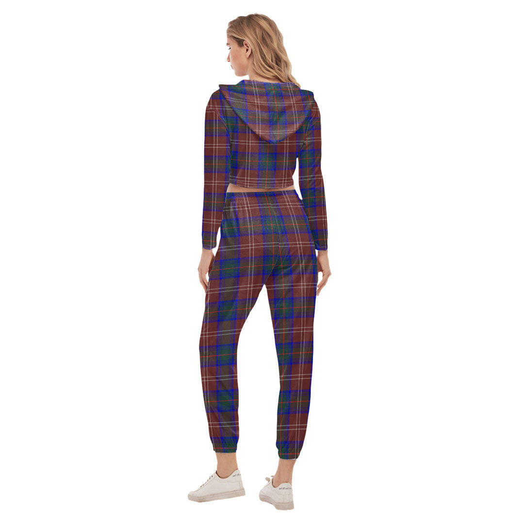 Chisholm Hunting Modern Tartan Crest Crop Hoodie Sports Sets