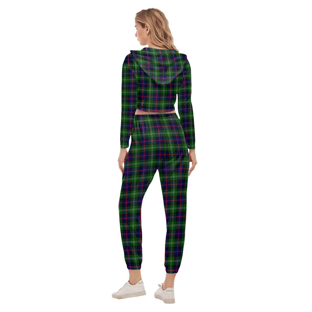 Sutherland Modern Tartan Crest Crop Hoodie Sports Sets