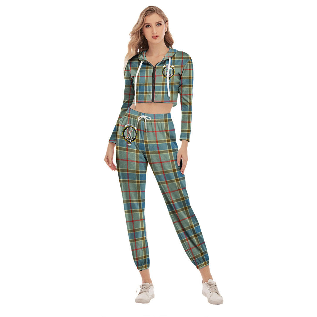 Balfour Blue Tartan Crest Crop Hoodie Sports Sets