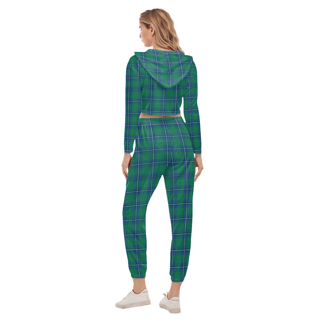 Irvine Ancient Tartan Crest Crop Hoodie Sports Sets