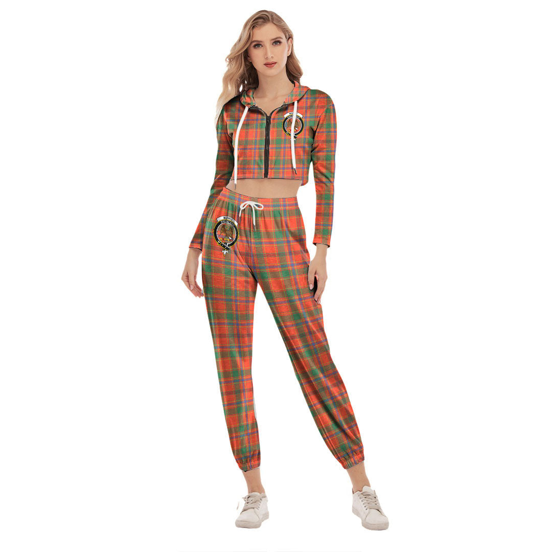 Munro Ancient Tartan Crest Crop Hoodie Sports Sets