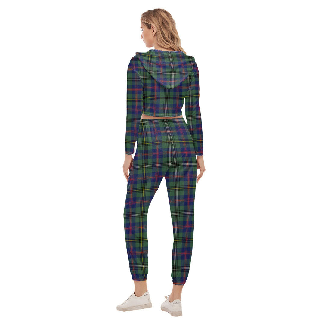 Wood Modern Tartan Crest Crop Hoodie Sports Sets