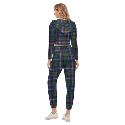 MacRae Hunting Modern Tartan Crest Crop Hoodie Sports Sets