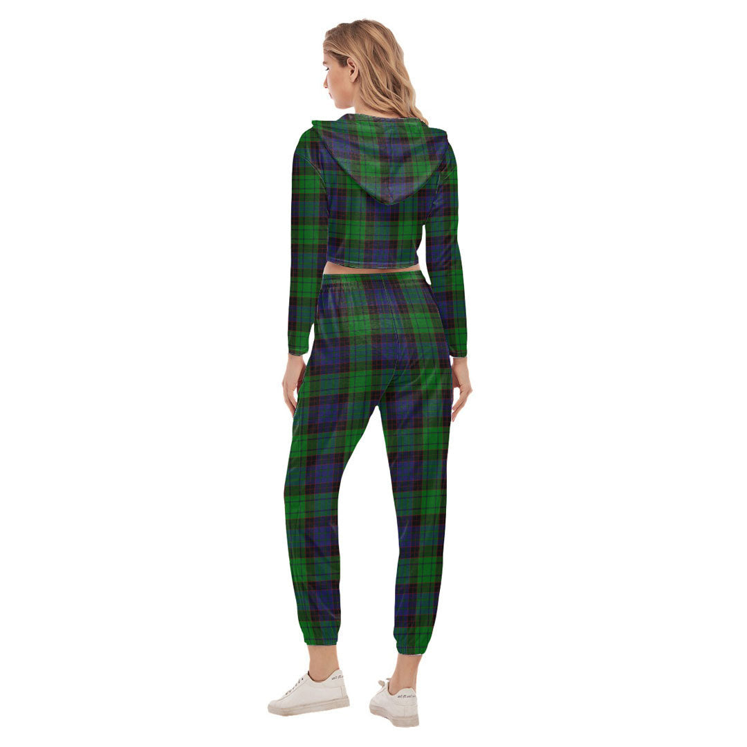 Stewart Old Modern Tartan Crest Crop Hoodie Sports Sets