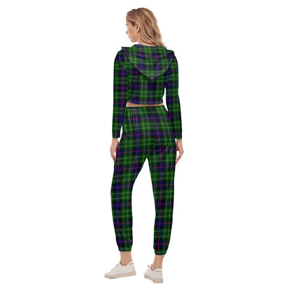 Leslie Hunting Tartan Crest Crop Hoodie Sports Sets