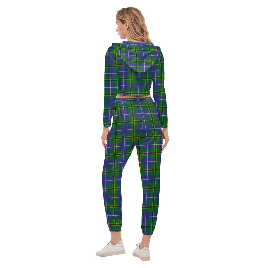 Turnbull Hunting Tartan Crest Crop Hoodie Sports Sets