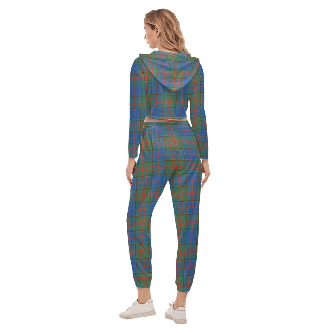 Stewart of Appin Hunting Ancient Tartan Crest Crop Hoodie Sports Sets