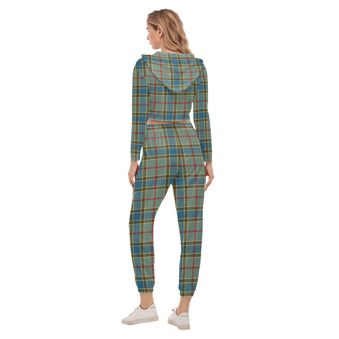 Balfour Blue Tartan Crest Crop Hoodie Sports Sets