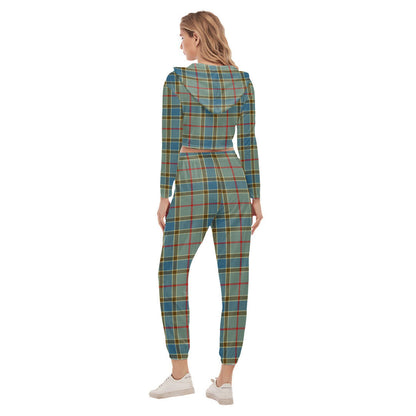 Balfour Blue Tartan Crest Crop Hoodie Sports Sets