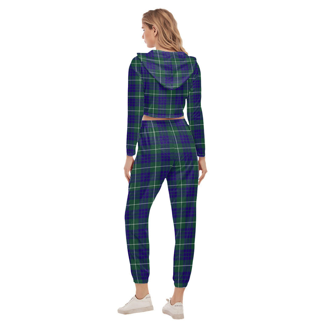 Hamilton Hunting Modern Tartan Crest Crop Hoodie Sports Sets