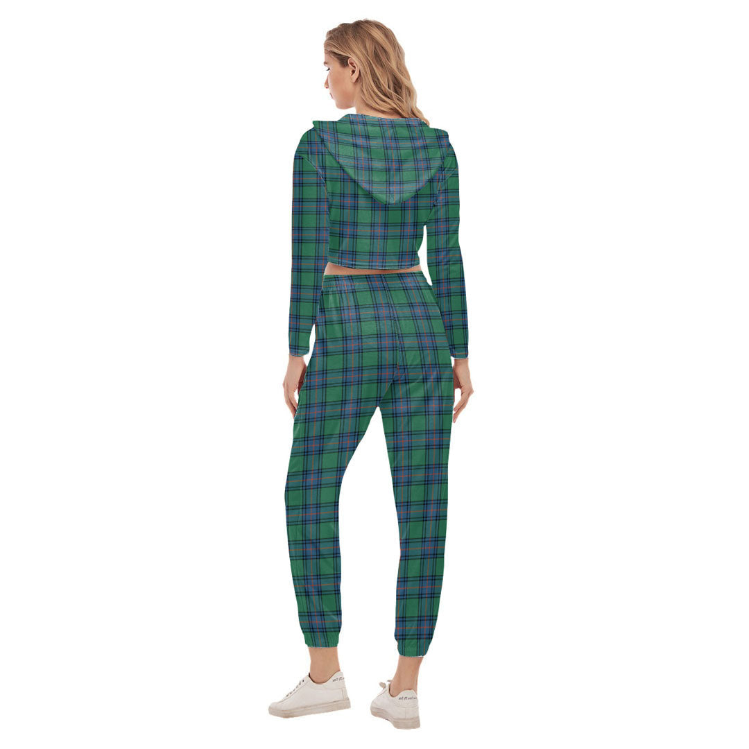 Shaw Ancient Tartan Crest Crop Hoodie Sports Sets