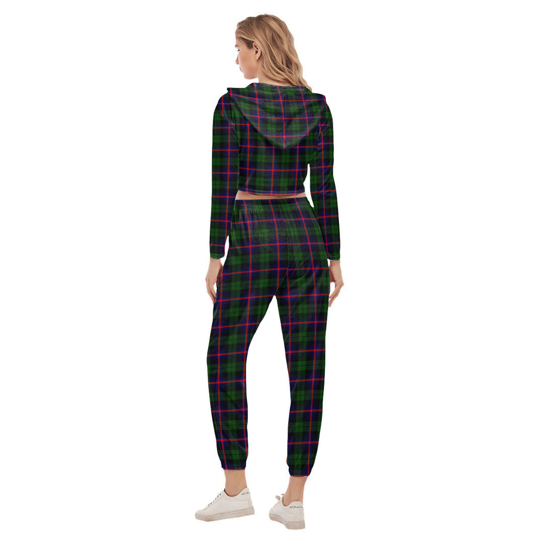 Urquhart Modern Tartan Crest Crop Hoodie Sports Sets