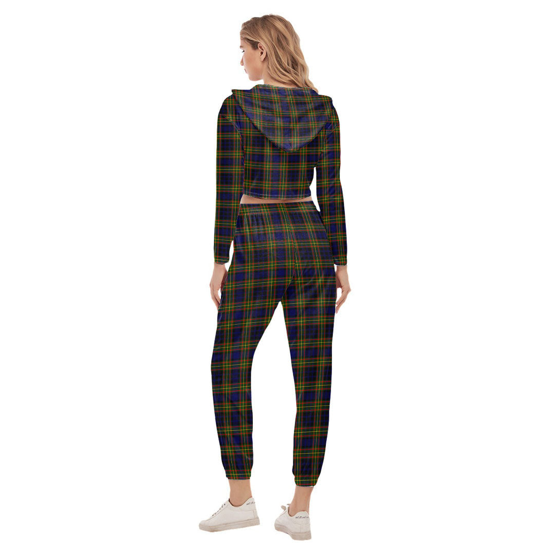 Clelland Modern Tartan Crest Crop Hoodie Sports Sets