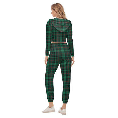 Ross Hunting Modern Tartan Crest Crop Hoodie Sports Sets