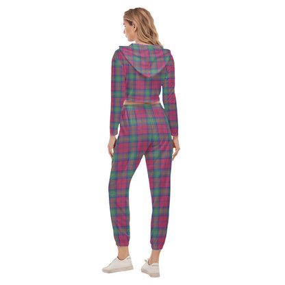 Lindsay Ancient Tartan Crest Crop Hoodie Sports Sets