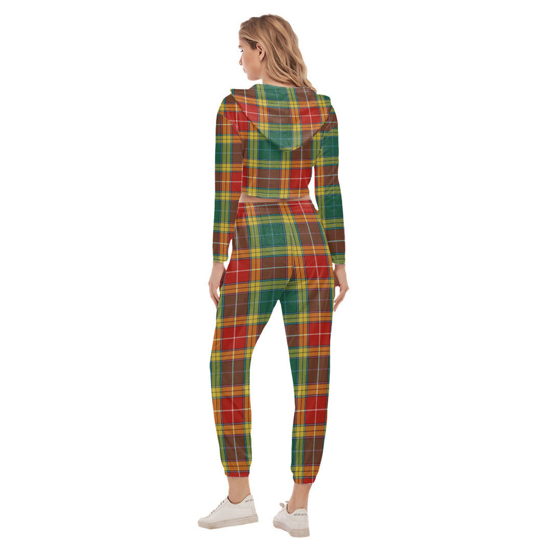 Buchanan Old Sett Tartan Crest Crop Hoodie Sports Sets