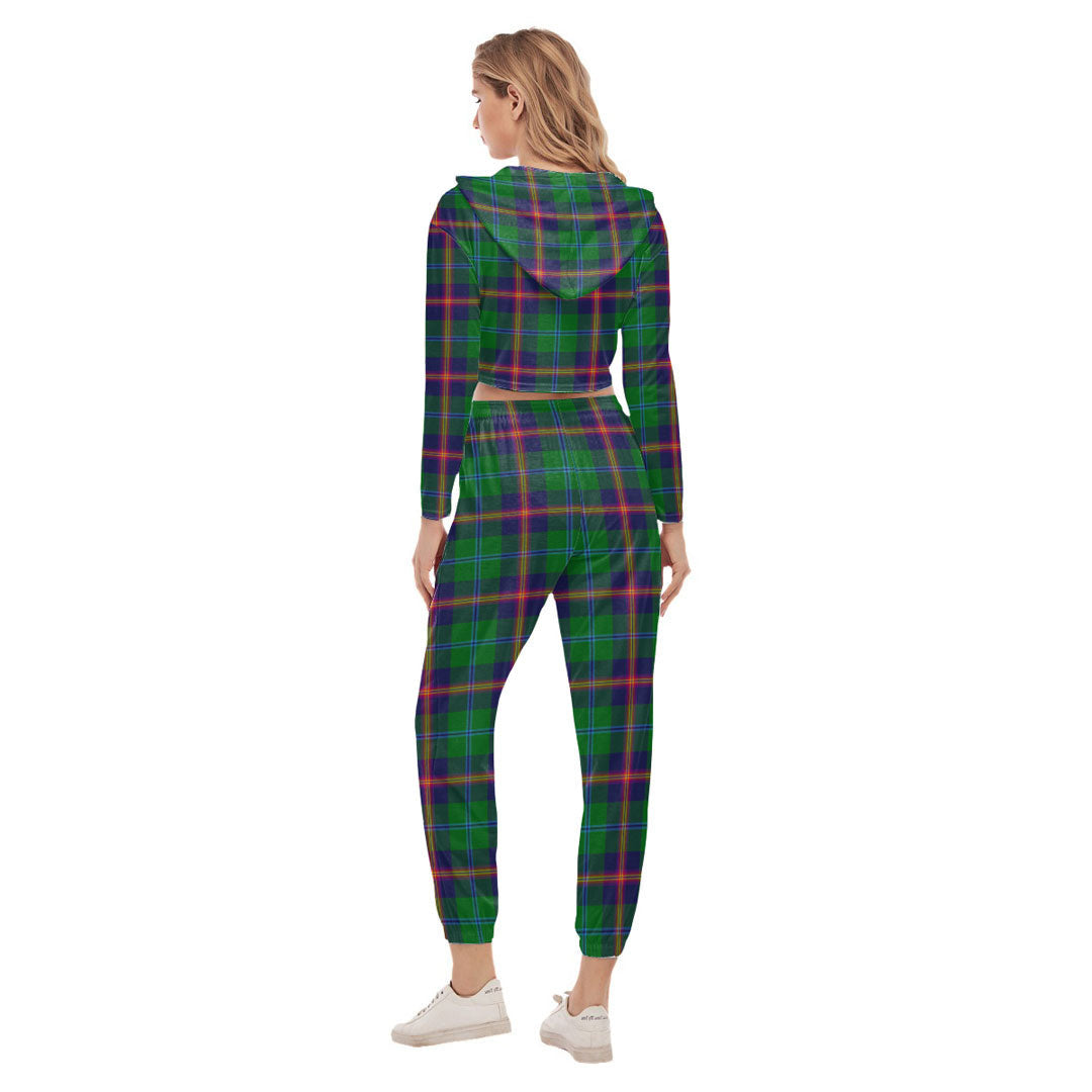 Young Modern Tartan Crest Crop Hoodie Sports Sets