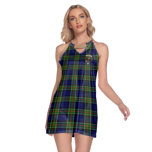 Colquhoun Modern Tartan Crest Round Neck Above Knee Dress