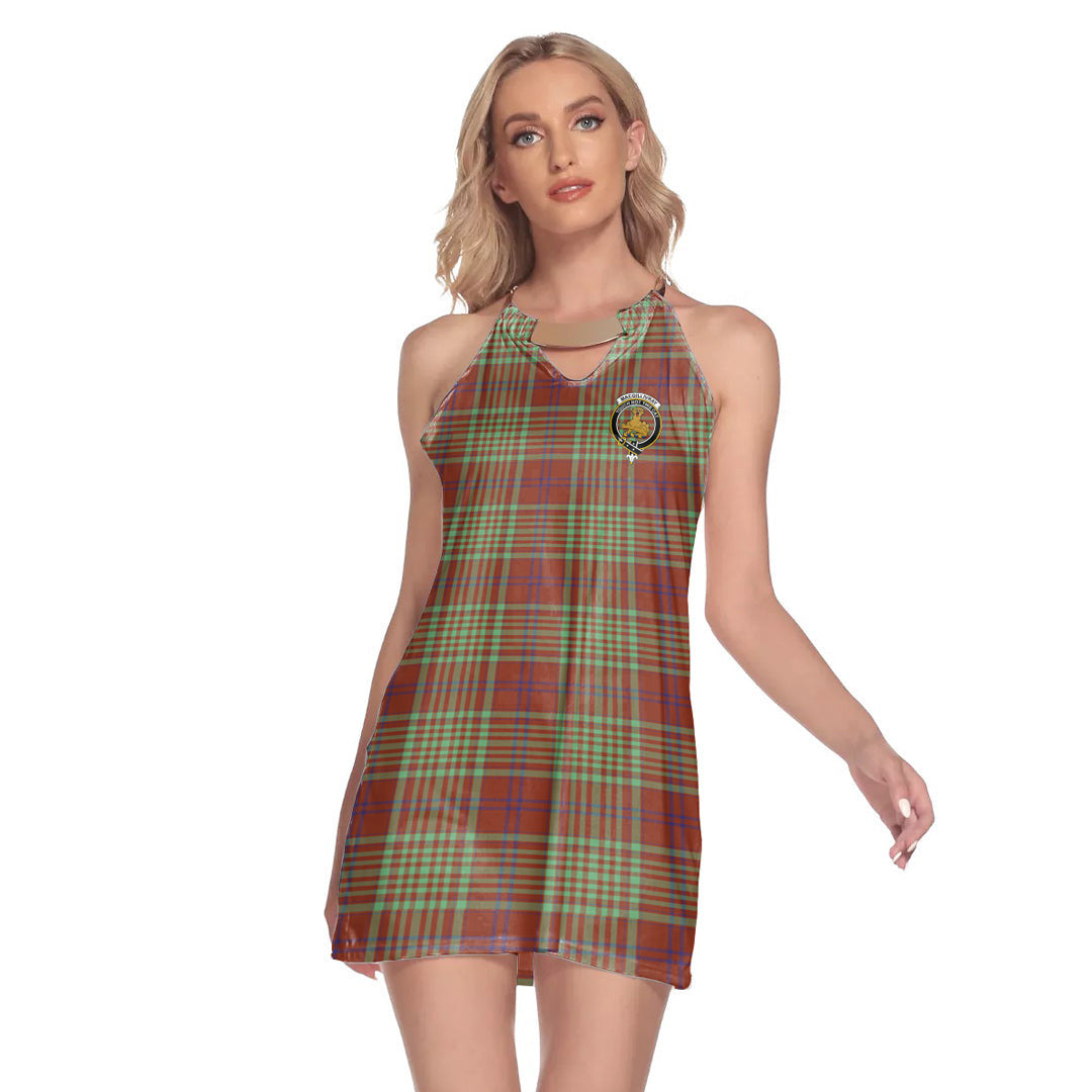 MacGillivray Hunting Ancient Tartan Crest Round Neck Above Knee Dress