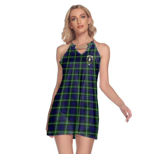 Lamont Modern Tartan Crest Round Neck Above Knee Dress