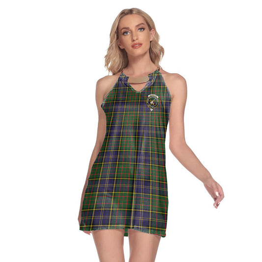 MacMillan Hunting Modern Tartan Crest Round Neck Above Knee Dress