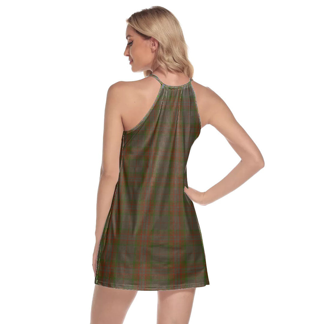 Gray Tartan Crest Round Neck Above Knee Dress