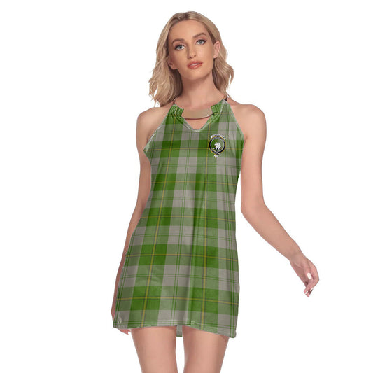 Cunningham Dress Green Dancers Tartan Crest Round Neck Above Knee Dress