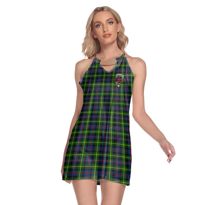 Farquharson Modern Tartan Crest Round Neck Above Knee Dress