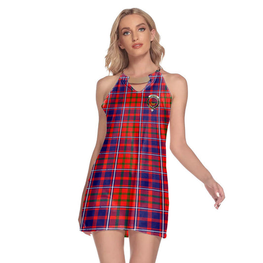 Cameron of Lochiel Modern Tartan Crest Round Neck Above Knee Dress