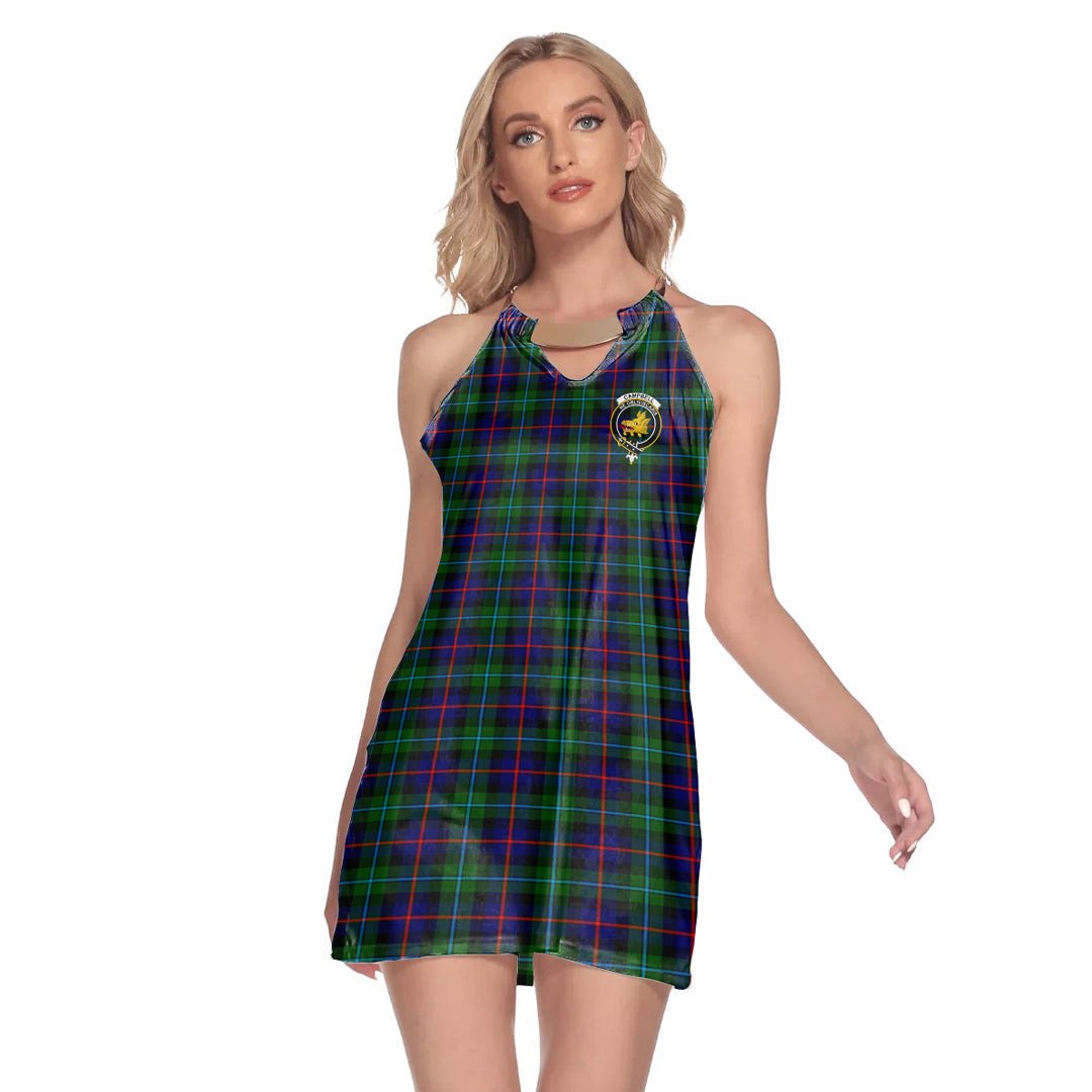 Campbell of Cawdor Modern Tartan Crest Round Neck Above Knee Dress