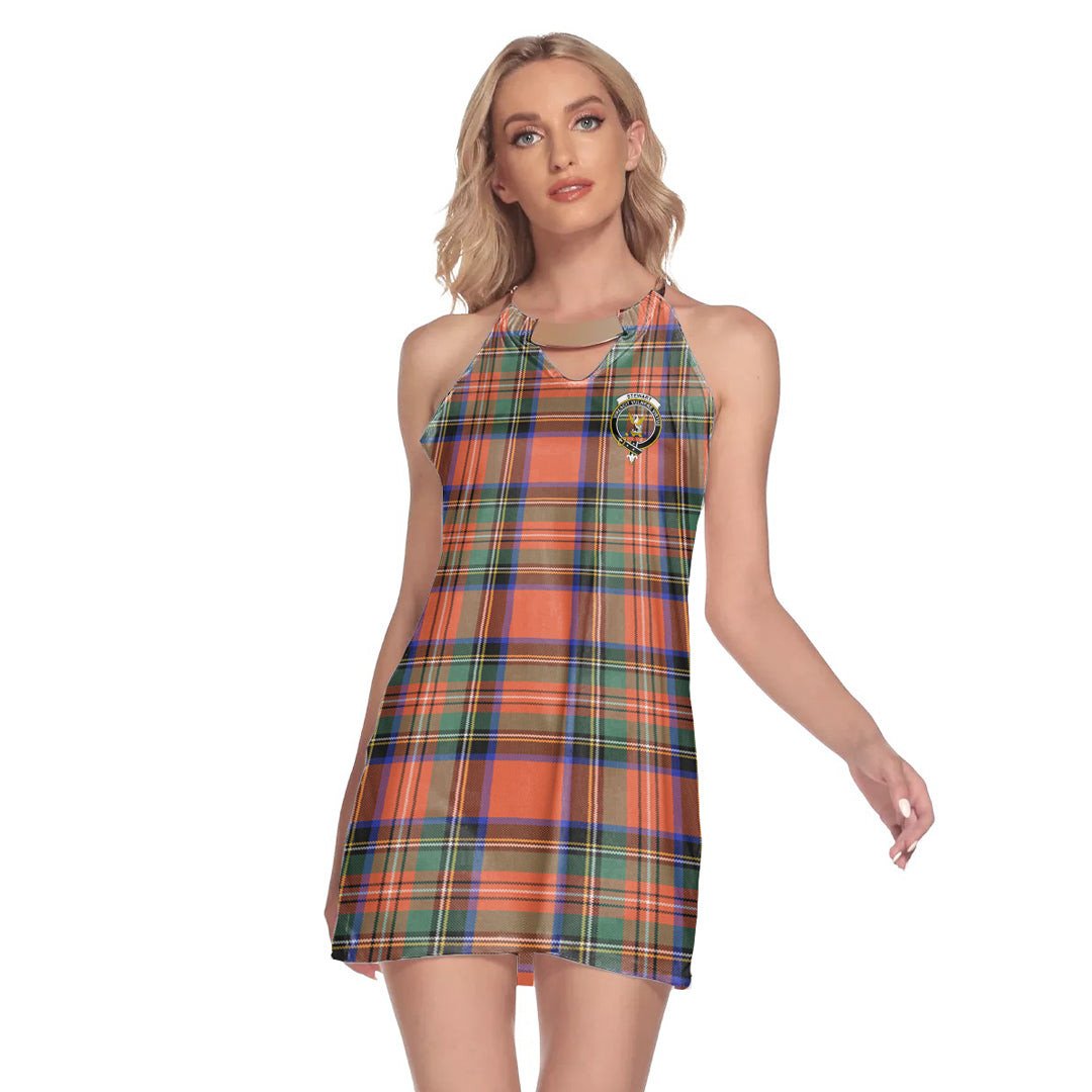 Stewart Royal Ancient Tartan Crest Round Neck Above Knee Dress