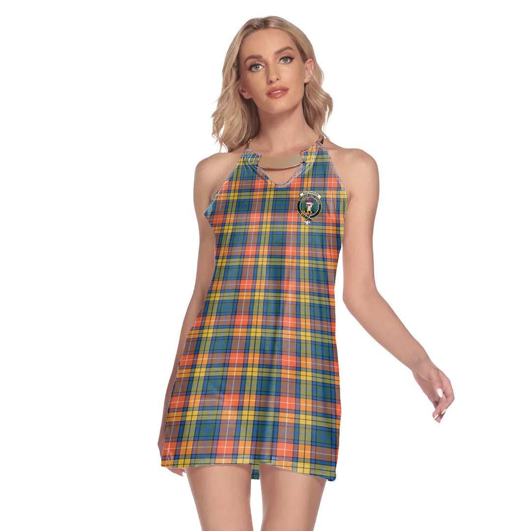 Buchanan Ancient Tartan Crest Round Neck Above Knee Dress