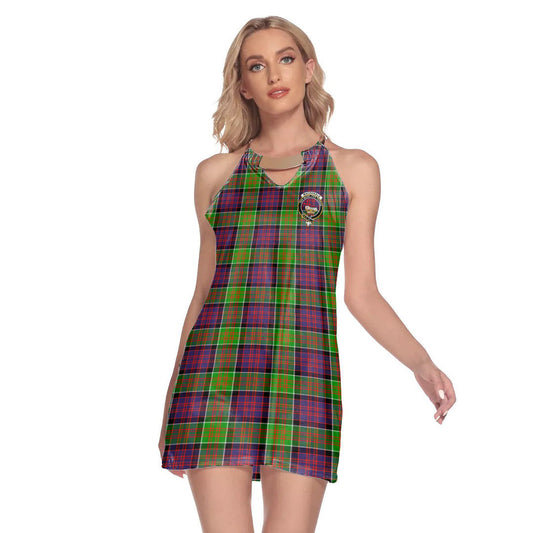 MacDonald of Clanranald Tartan Crest Round Neck Above Knee Dress