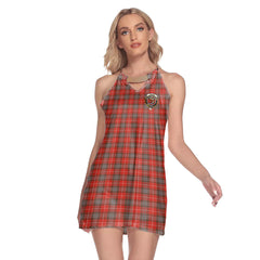 Fraser Weathered Tartan Crest Round Neck Above Knee Dress