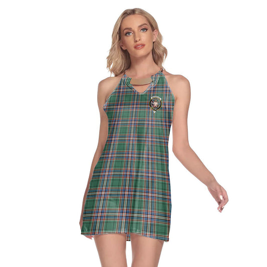 MacFarlane Hunting Ancient Tartan Crest Round Neck Above Knee Dress