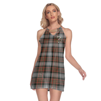 MacRae Hunting Weathered Tartan Crest Round Neck Above Knee Dress