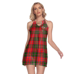 Stewart of Appin Modern Tartan Crest Round Neck Above Knee Dress