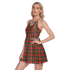 Stewart Royal Modern Tartan Crest Round Neck Above Knee Dress