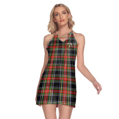 Stewart Black Tartan Crest Round Neck Above Knee Dress