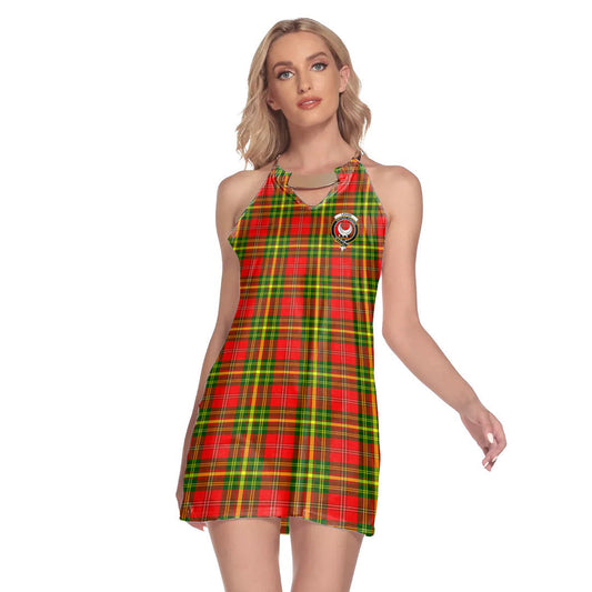 Leask Tartan Crest Round Neck Above Knee Dress