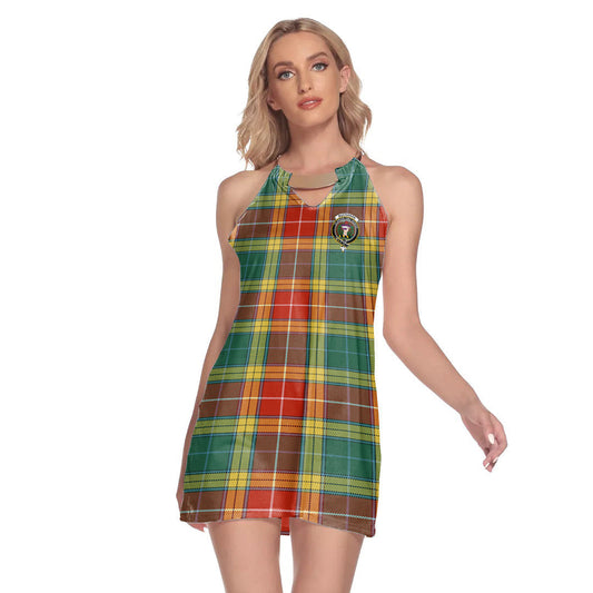 Buchanan Old Sett Tartan Crest Round Neck Above Knee Dress