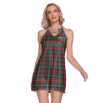 MacKintosh Hunting Modern Tartan Crest Round Neck Above Knee Dress