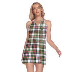 Stewart Dress Modern Tartan Crest Round Neck Above Knee Dress