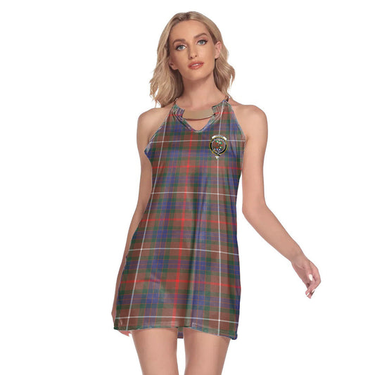 Fraser Hunting Modern Tartan Crest Round Neck Above Knee Dress