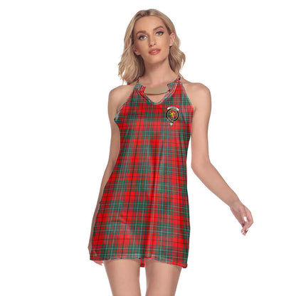 Cumming Modern Tartan Crest Round Neck Above Knee Dress