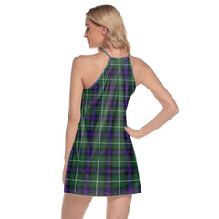 MacDonald of the Isles Hunting Modern Tartan Crest Round Neck Above Knee Dress